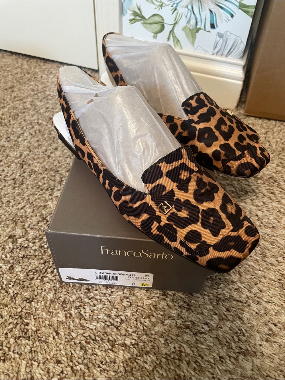 Franco Sarto Leopard Print Slingback Loafers - Brown & Black